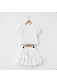 Resim Seabubbles Çiçek Detaylı Dokuma Kız Çocuk Etekli Takım Beyaz 