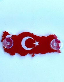 Resim HMNL Türkiye Haritası Ay Yıldız Bayrak Kırmızı Vantuzlu Pleksi Cam Süsü 
