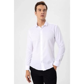 Resim Beyaz Slim Fit Armürlü Klasik Yaka Gömlek 