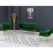 Resim Rozexi Balon Çay Seti Takımı Koltuk Takımı Oturma Odası Kafe Antre Hol Ofis 2+1+1 Gold Metal 