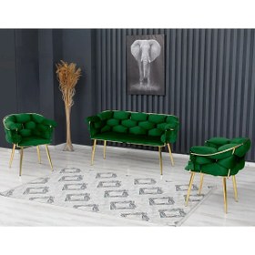 Resim Rozexi Balon Çay Seti Takımı Koltuk Takımı Oturma Odası Kafe Antre Hol Ofis 2+1+1 Gold Metal 