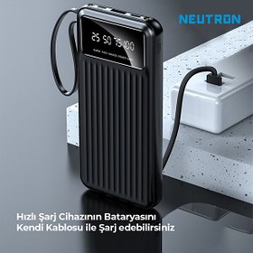 Resim Neutron NTL-PB-13N4 10.000 mAh Kablolu Dijital Göstergeli El Feneri Özellikli Siyah Powerbank 