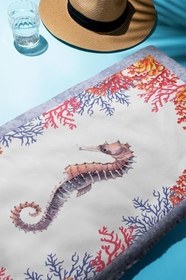 Resim Dijital Baskı Plaj Deniz Havlusu Deniz Atı Desenli Peştamal HVL0110 