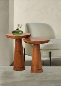 Resim AYLESA Ahşap 2’li Set Mantar Yan Sehpa Modern Açık Ceviz Fiskos Zigon Çiçeklik 