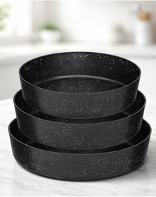 Resim ProBake Granit 3 Parça Fırın Tepsi Set 28-30-32 Cm Siyah Yapışmaz Alüminyum Granit 