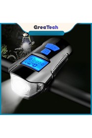 Resim GreaTech Şarjlı Bisiklet LCD Hız Göstergesi Su Geçirmez Led ışık KM Ekran Kronometre Bisiklet Kornası feneri 