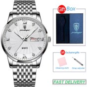 Resim Hanyang Gümüş Beyaz ve Kutu Poedagar Marka Lüks Erkek Saatler Yüksek Kaliteli Su Geçirmez Iş Rahat Adam Kuvars Kol Saati Aydınlık Paslanmaz Çelik Saatler (Yurt Dışından) 