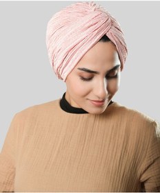 Resim Hürrem Bone Pudra Çapraz Büzgülü Piliseli Tesettür Bone Fukuro Kendinden Desenli 2316 06 Pudra 