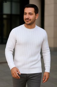Resim Erkek Fitilli Triko Kazak 4lü Set Beyaz Bebek Mavisi Gri SiyahKalın Dokuma Pamuklu Regular Fit Bisiklet Yaka Uzun Kollu Kışlık ve Baharlık Rahat Triko Kombini 