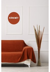 Resim Kiremit Battal Boy Kollarınıda Kapatan Çift Taraflı Çekyat Koltuk Örtüsü Şalı 