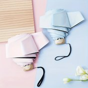Resim Altın Saplı Cep Şemsiyesi, 6 Kollu Güçlendirilmiş Katlanır Mini Şemsiye, Taşınabilir Outdoor Kompakt Şemsiye 
