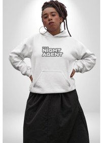 Resim The Night Agent Kadın Erkek Beyaz Kapüşonlu Sweatshirt Hoodie Beyaz 