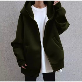 Resim Büyük Beden Kapüşonlu Tam Fermuarlı Oversize Sokak Stili Kadın Ceket-sweatshırt 