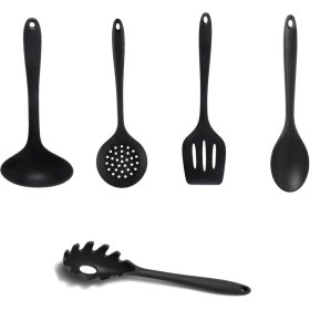 Resim 5 Parça Tamamı Silikon Yanmaz Yapışmaz Silikon Mutfak Seti Siyah 