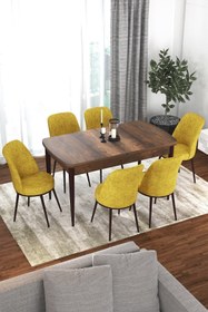 Resim Canisa Kor Serisi 70x114 Açılabilir Mutfak Masası Takımı Barok Desen Masa 6 Hardal Sandalye 