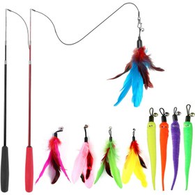 Resim 11 parça Etkileşimli Kedi Oyuncak Seti, Yedek Başlıklar ve Teaser Direği ile - Dayanıklı Plastik, Tüm Irklar için, Pil Gerektirmez, Kedi Arkadaşlarınız için Eğlenceli ve Egzersiz 