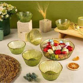 Resim Fecra Fladen 7 Parça Kase Seti Yeşil Gold Fileli 