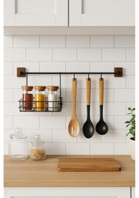 Resim 2 Parça Metal Askılı Mutfak Organizeri & Mutfak Rafı & Sepet Siyah 