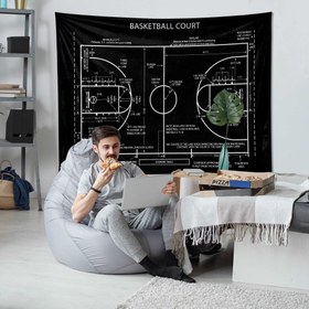Resim Basketball Court Chalkboard - Basketbol Sahası Duvar Örtüsü - 100 cm x 135 cm 