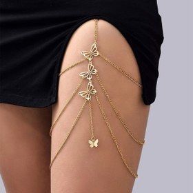 Resim Şık & Seksi Kelebek Uyluk Zinciri - Esnek Çok Katmanlı Uzun Bacak Aksesuarı, Gümüş Kaplama Çinko Alaşım, Partiler & Tatiller İçin Mükemmel 