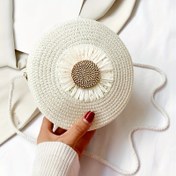 Resim Mini Çiçek Süslemeli Plaj Çantası, Hasır Dokuma Omuz Çantası, Seyahat ve Tatil için Kadınların Günlük Çantası (16.0cmx16.0cmx6.6cm) 