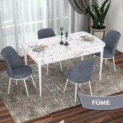 Resim Canisa Concept Kor Serisi, Beyaz Mermer Desen 70X114 Açılabilir Mutfak Masası Takımı, 4 Sandalye 