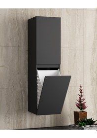 Resim Banyo Boy Dolabı Çamaşır Sepetli 130 Cm Antrasit Gri Mat Renkli Antrasit - Gri 