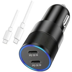 Resim Globalbloom 60w Çift Usb C Araç Şarj Cihazı 2li Paket Pd3.0 Hızlı Şarj Ve 1 Adet Usb Kablosu 