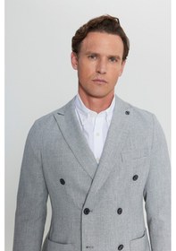 Resim AC&Co / Altınyıldız Classics Erkek Grı-sıyah Slim Fit Dar Kesim Kırlangıç Yaka Armürlü Torba Cepli Kruvaze Blazer Ceket Grı-sıyah 