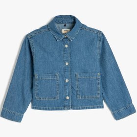 Resim Koton Pamuklu Kısa Kollu Crop Denim Ceket Orta İndigo 5skg20016ad İndigo 