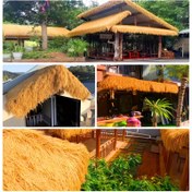 Resim Rustik Sahte Saman Çatı Paneli - PVC Dış Mekan Gazebo Kenarı Vintage Bahçe & Veranda Dekoru için 