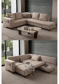 Resim Aura Köşe Koltuk Takımı Sütlü Kahve Sağ Köşe Sütlü Kahve 