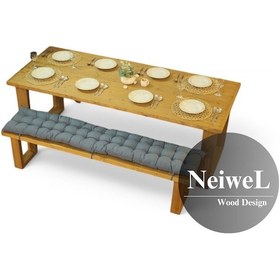 Resim Neiwel Doer Doğal Ahşap Banklı Mutfak Ve Yemek Masası Takımı-80-260 Takım Açık Ceviz 