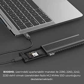 Resim Bix BX05HD Aluminyum Kasa Type-C 3.1 Gen2 to PCIe NVMe M.2 SSD Disk Kutusu 2230 /2242 / 2260 / 2280 SSD'ler ile Uyumlu 