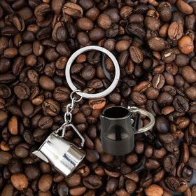 Resim Kahve Sanatı Anahtarlık - Şık Erkekler için Latte Art Tasarımı ile Anahtarlık, Kahve Sevdalıları için Mükemmel Hediye, Noel veya Doğum Günü için İdeal, Kahve Bar Aksesuarları 