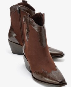 Resim Loel Kahverengi Süet Kahverengi Desenli Kadın Kalın Topuklu Western Bot Kahverengi Süet 