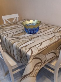 Resim Elyaflı Pvc Muşamba - Desenli Silinebilir Masa Örtüsü Krem Kahverengi 