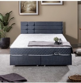 Resim Viyana Çift Kişilik Baza Başlık Letto Yatak Seti - Lacivert 140 x 190 