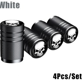 Resim Xiyu Shop Kafatası Siyah Beyaz Tarzı Kull Araba Valfi Kapakları Tekerlek Valf Kapağı Oto Lastik Hava Valfi Kök Kapakları Bisiklet Araba Araçları Için Toz Kapağı Styling (Yurt Dışından) 