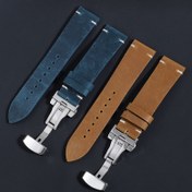 Resim 1 adet Vintage Stil El Yapımı Dikişli Dana Deri Saat Kayışı, 20mm 22mm Rahat Kelebek Tokalı Yedek Bileklik Omega Seiko için 