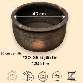 Resim AdenArt Doğal Toprak Kuzuluk Güveç Tencere 35-40 Kişilik 20 Litre 40X20 cm (Kapaksız) 