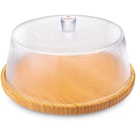 Resim E&D Collection Hira - Cam Kapaklı Bambu Kek Fanusu 30 cm 