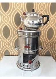 Resim Zarif Iş Krom Odunlu Kömürlü Demlikli 3.5 L Semaver Inox Gri 