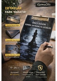 Resim Önce Düşün Sonra Satrançta Ustalaş Sekreterlik 17x25 Cm A5 Uyumlu Metal Klipsli Dayanıklı 