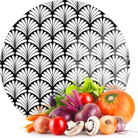 Resim Decovetro Cam Kesme Tahtası ve Sunumluk Yuvarlak Siyah Beyaz Geometrik Desenli 30X30 cm 