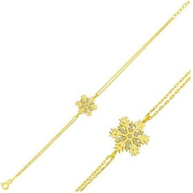Resim 925 Ayar Gümüş Gold Kar Tanesi Bileklik Beyaz 