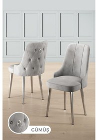 Resim Canisa Newa Serisi 4 Adet Gri Sandalye 1.sınıf Babyface Kumaş Gümüş Kaplama Metal Ayaklı Sandalye Gri Ayakları Gümüş 