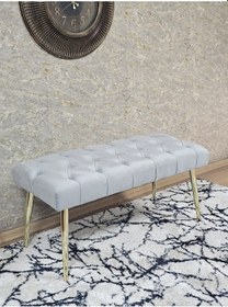 Resim Zafir Gold Kaplama Sivriltme Ayaklı 90 Cm Puf Bench - Puf - Bench - Kasalı Oturak - Oturak - Yatak Ucu Puf Gri 