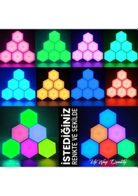 Resim Upway Dokunmatik Çok Renkli Kumandalı Dekoratif Altıgen 6 Lı Led Lamba Seti Çok Renkli 