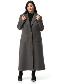 Resim Büyük Beden Ceket Yaka Torba Cepli Astarlı Uzun Gri Kaşe Kaban-gri Gri 